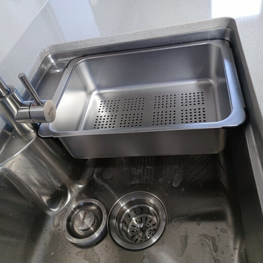 Qinkai nano stainless steel drain basket, thickened all-inclusive edge drain basket, non-retractable vegetable washing drain basket thickened all-inclusive silver 35.5*25*11 inner length 31.9