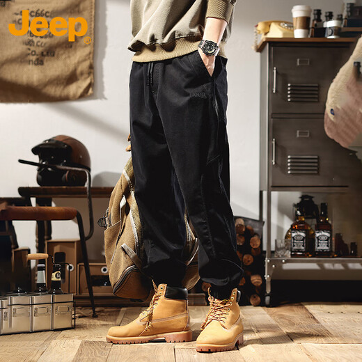 JEEP overalls men's casual pants autumn and winter loose trendy leggings pants men caramel color XL