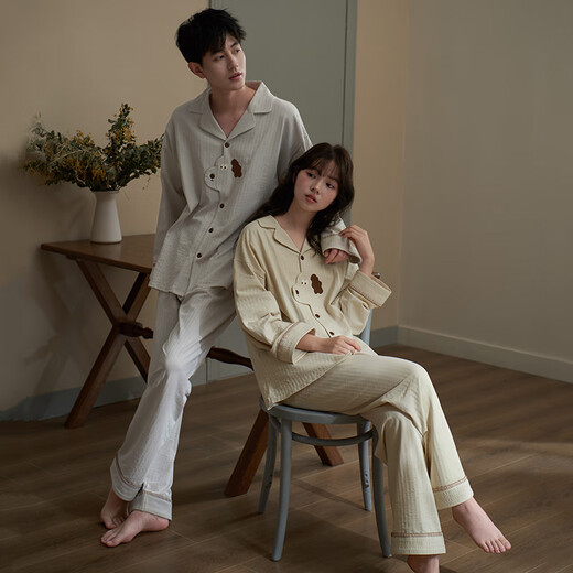 Princess Mark Spring and Autumn Couple Pajamas 2025 Super Hot Cartoon Puppy Long Sleeve Long Pants Boys and Girls Pure Cotton Home Clothing HZ2912-Puppy Shape Couple Women's XL