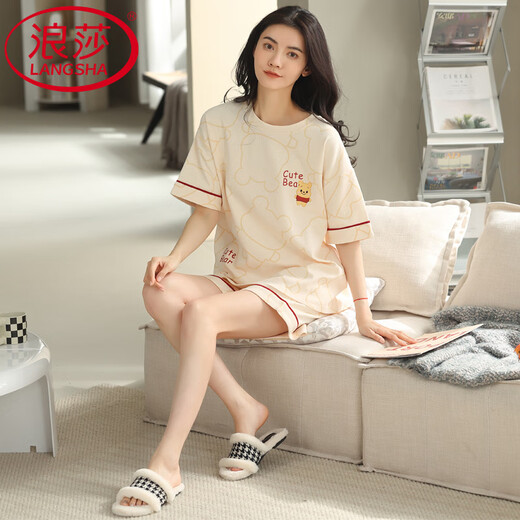 Pajamas de alta gama Langsha para mujeres en pantalones cortos de algodón puro de verano pantalones cortos de algodón delgado dulce para algodón casual de ropa para el hogar yx7512 9856 m [recomendado 80-100Jin [Jin iguala 0.5 kg] desgaste]