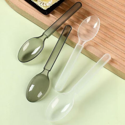 Disposable spoon plastic commercial fast food packaging American style independent packaging special thickened dessert tableware spoon transparent simple packaging continuous folding American style extra thick 50 pieces