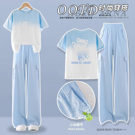 Balabala girls suit summer suit 2025 new fashionable children's short-sleeved work pants big children summer fashionable street-fried sports 9889 white + 15290 purple 120 cm