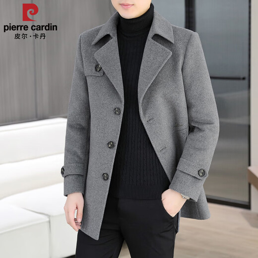 Pierre Cardin Double-sided Woolen Coat Men's 2025 Autumn and Winter Thickened Liner Windbreaker Mid-Length Woolen Coat Black (Wool Double-sided Woolen Coat) Regular M Recommended 95-105Jin Jin equals 0.5 kg