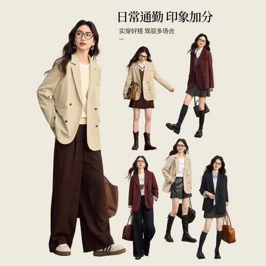 Xishijie (sllsky) workplace style casual casual suit for women 2025 autumn new high-end temperament suit top dark navy S