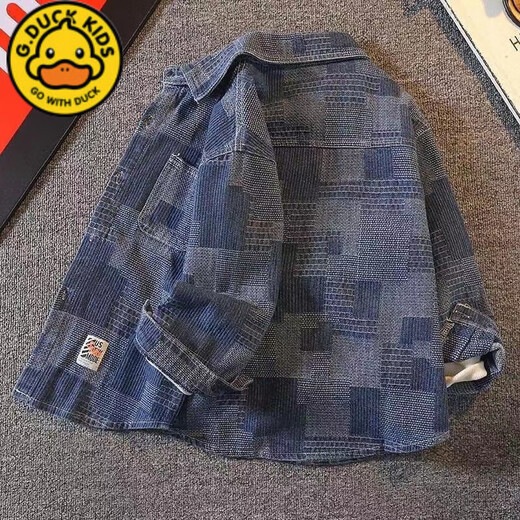 G.duck boys denim shirt 2025 spring and autumn new children's long-sleeved casual jacket student shirt cardigan outer top blue jacquard 160 recommended to wear around 1.5 meters tall