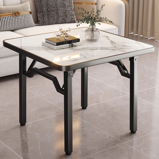 Yulin Foldable Table Home Small Apartment Dining Table Special for Egg Breaking Outdoor Table Square Small Table YLZ05 White Marble Pattern - Thickened, Stable and Does Not Block Legs 80cm