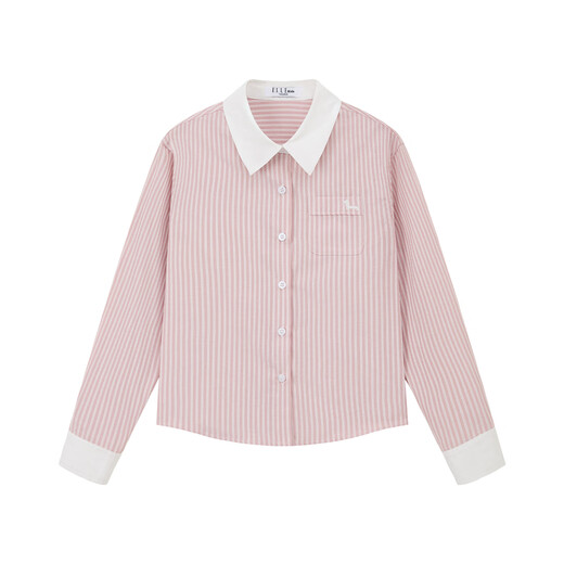 ELLE KIDS Children's Clothing Contrast Stripe Embroidered Shirt Girls Autumn New French Classic Fresh Top Pink and White Strips 150