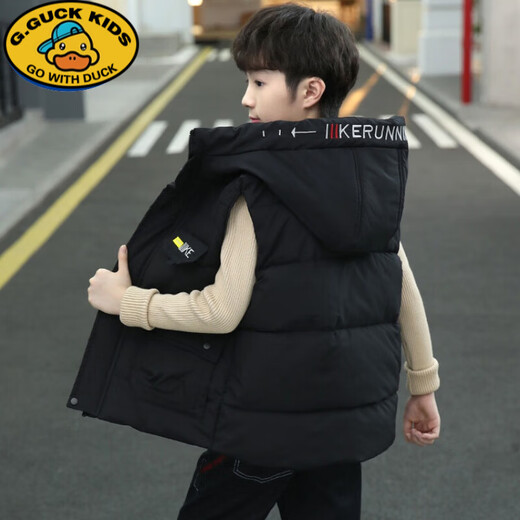 G.DUCKKIDS Children's Clothing Vest Boys Autumn and Winter Cotton Vest Thickened Medium and Large Children's Boys Cotton Vest Western Style Vest Jacket Black 150 cm