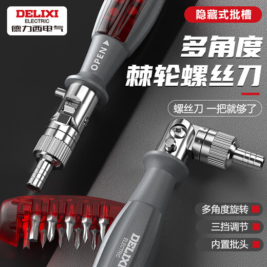 DELIXI ELECTRIC ratchet screwdriver tool set plum blossom screwdriver multi-functional household cross one word multi-angle long handle 10 in 1