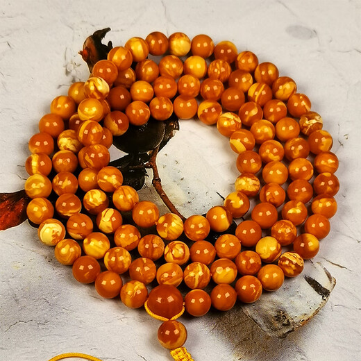 Hupai, one thing, one picture, one certificate, beeswax bracelet, women's bracelet, 108 beads rosary necklace, old wax flower wax bracelet, 15.04g, 6mm