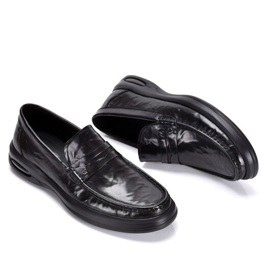 Goldlion Men's Shoes 2025 New Genuine Leather Business Casual Men's Leather Shoes Slip-On Cowhide Simple Comfortable Cushioning Loafers Black 40