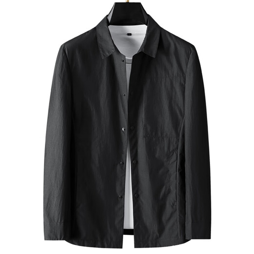 LiLang Spring and Summer New Product Simple and Casual Light Jacket Men's Lapel Work Clothes Shirt Collar Sun Protection Clothes Black M 170 (Recommended 120Jin Jin equals within 0.5kg)