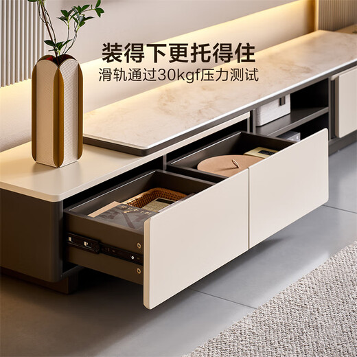 Quanyou Home Tempered Glass Telescopic Coffee Table Living Room Home Modern Simple High-End Atmosphere Storage Storage Cabinet New Style