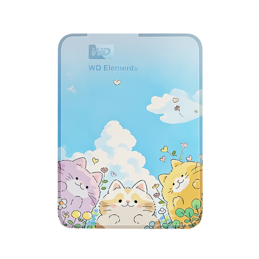 西部数据（WD）移动硬盘  Elements新元素系列2.5英寸机械硬盘外接手机电脑 新元素 定制彩绘 喵屿花踪 【赠硬盘包+转接头】 2TB 【WDBUZG0020BBK】