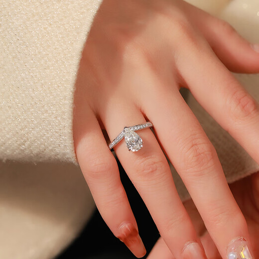 AVHE platinum diamond ring, artificially cultivated diamond, one carat pear-shaped pear-shaped diamond ring, asking for wedding gift, Chinese Valentine's Day diamond ring, platinum diamond ring - 1 carat D color VVS main diamond, number 9-20 circle can be noted