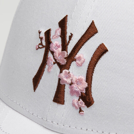 NEW ERA summer MLB NY cherry blossom embroidery trendy brand large label men's and women's hat curved brim baseball hat white S OFM