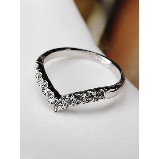 QUAMERv word ring row of diamonds for women, heart-shaped, fashionable index finger ring, full diamond tail ring, personalized internet celebrity ins, silver model, inner diameter 19 mm