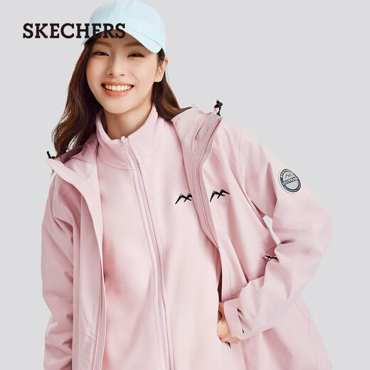 Skechers Rubik's Cube series men's and women's three-in-one polar fleece jacket jacket L424W168 gray pink/01NX/women's M