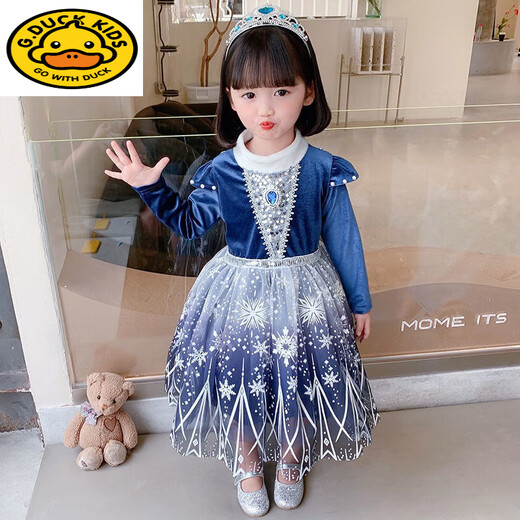 G.duck Elsa Princess Dress Autumn and Winter Plus Velvet Thickening Western Style Girls Frozen Elsa Dress Dress 120 Suitable for Height 100-110cm One Size 8969 Skirt Spring and Autumn Style + Cape Crown Stick