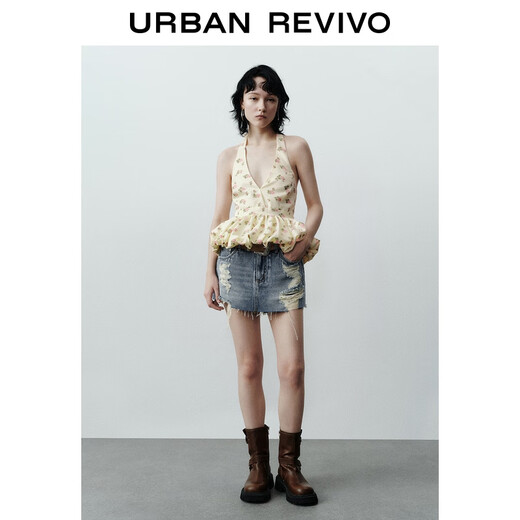 UR2025 new autumn women's design ripped culottes style denim shorts UYV850098 blue 25