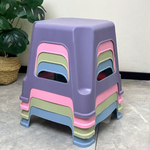 Thickened simple square stool for children and adults at home, plastic low stool, dining table, chair, coffee table, shoe changing stool, square stool matcha green 1 piece (no foot pads)