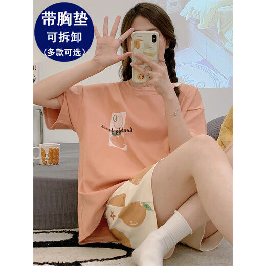 Jingya Pajamas de estudiantes de secundaria para mujeres en mangas cortas de verano con paletas de pecho Las niñas de estilo coreano pueden usar ropa para el hogar al aire libre QGL6627 m [con almohadilla de cofre]