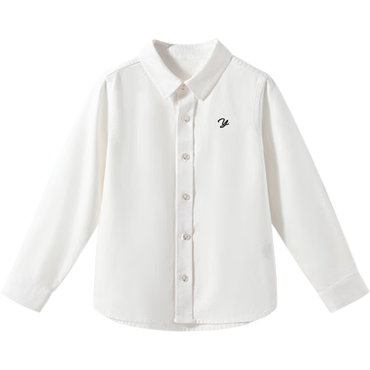 YEEHOO boys' shirts, children's shirts, medium and large children's clothing, pure cotton tops, long-sleeved college style spring clothes, white 165