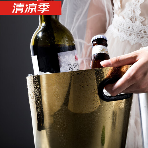 Epden's new oblique mouth stainless steel ice bucket European style fragrant ice bucket bar ktv ice bucket home beer bucket decorative ornaments gold oblique mouth ice bucket/single (+ stainless steel ice clip)