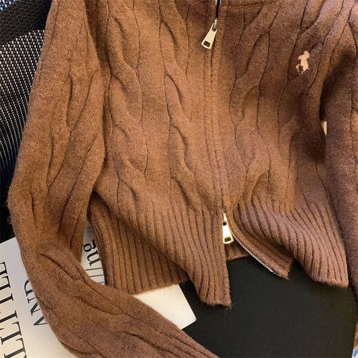 Reserved style knitted sweater for women Korean style retro cable tie stand collar sweater jacket for women autumn and winter age-reducing chic embroidered college style top white high quality M 95105Jin Jin is equal to 0.5 kg