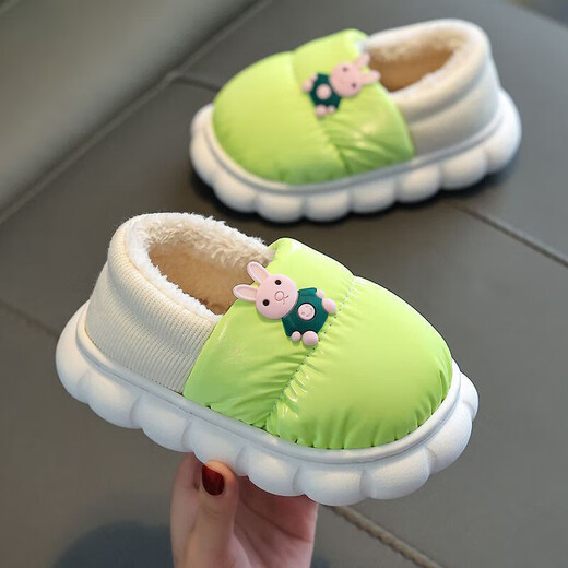Ormenwe children's cotton slippers winter boys and girls warm bag heel slippers home outdoor slippers AM702 green 32.5 32-33