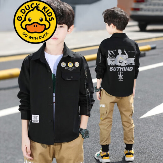 G.duck brand children's clothing boys' spring and autumn casual shirts 2023 new style medium and large children's long-sleeved handsome shirts trendy yellow 140