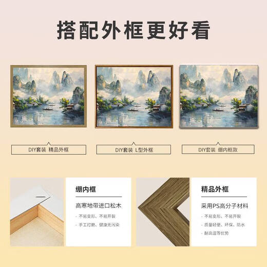 Shantoulin Village Chinese landscape digital oil painting DIY hand-painted painting coloring sense acrylic oil coloring filling painting X9737 4560 oil painting package + L-shaped frame four colors available/
