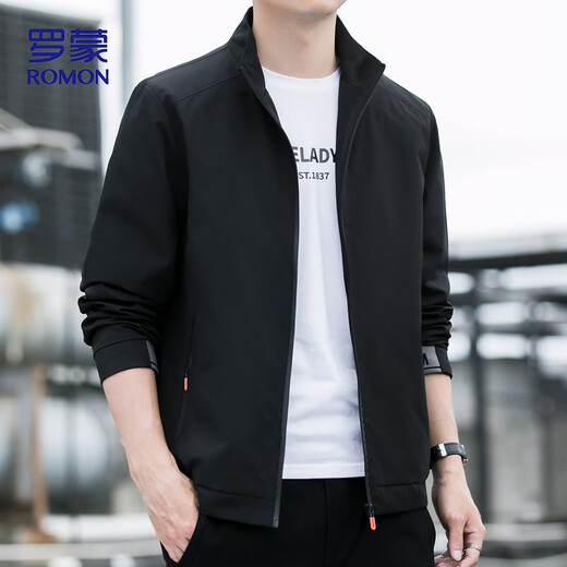 Romon Jacket Men's Autumn Stand Collar Business Casual Executive Jacket Top Men's Versatile Baseball Uniform Men's JT6 Black XL