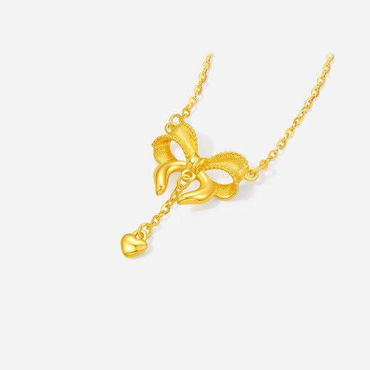 Saturday Blessing Yellow 18K Gold Necklace Women's Love Bow Color Gold Necklace Birthday Gift C0614577 40+5cm