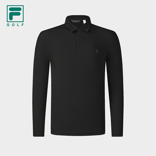 Fila Fila official men's knitted long-sleeved POLO shirt 2025 autumn new golf sports sun protection top dark black-BK L 175/96A/L