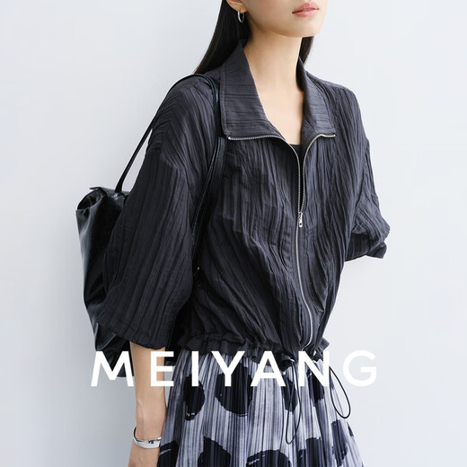 美洋（MEIYANG）树懒外套 机能风皱感流光帅气立领短款宽松夹克 黑色 XL