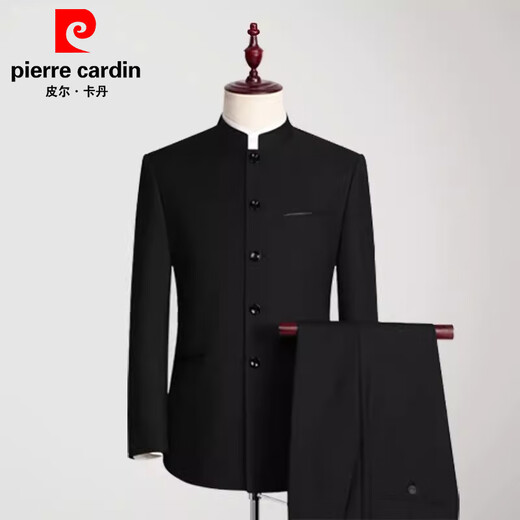 Pierre Cardin Chinese tunic suit men's youth slim fit Chinese stand-collar suit Chinese wedding dress banquet Chinese style Tang suit black single top S (85-100Jin Jin equals 0.5kg)