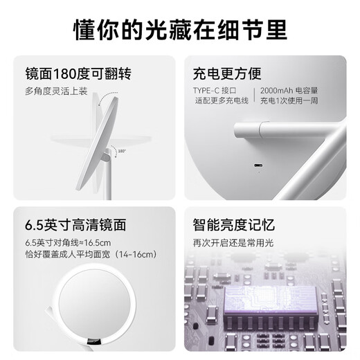 AMIRO light-finding makeup mirror mini desktop led light portable desktop fill-in light makeup mirror office dressing mirror with light MINI_3_ minimalist white