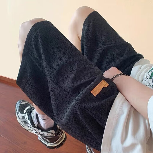 Pantalones con cordón frescos de seda de hielo retro estilo de Hong Kong pantalones cortos deportivos sueltos de verano para hombres pantalones cortos de pierna ancha pantalones medianos para jóvenes blanco Leku 9913 L