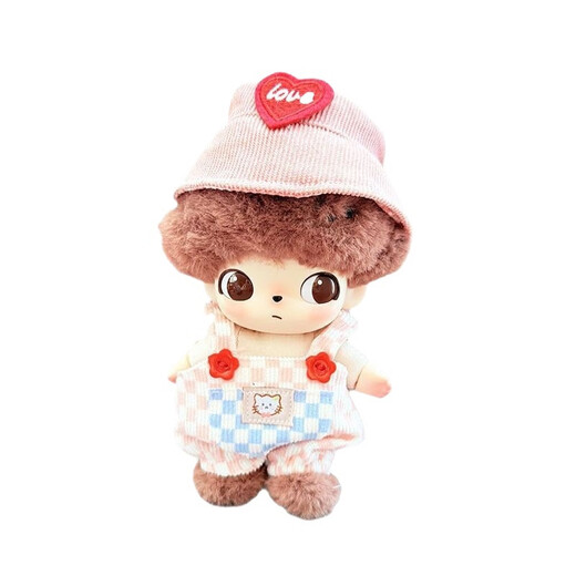 Shantou Lincun baby clothes plush pendant dimoo youth overalls Pluto baby clothes set little policewoman T + pink and white plaid suspenders C suitable for 18cmDIMOO