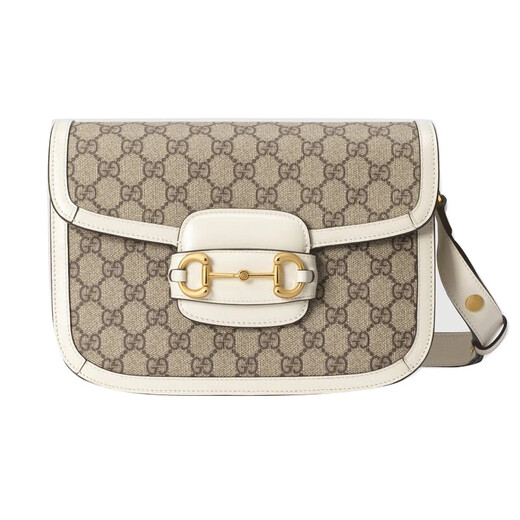 Gucci (GUCCI) antike Damentasche Horsebit Umhängetasche 1955 Serie kleine Umhängetasche Doppel-G-Muster Canvas und Leder Umhängetasche beige weiß 60220492TCG9761
