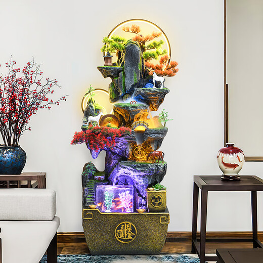 Yunya Rockery Fließender Wasserbrunnen Balkon Dekoration Büroeingang Großer Feng Shui Rad bodengesteuertes zirkulierendes Wasseransicht Fischtank Orament 9923 kleines Rockery-Modell [108 cm Höhe]