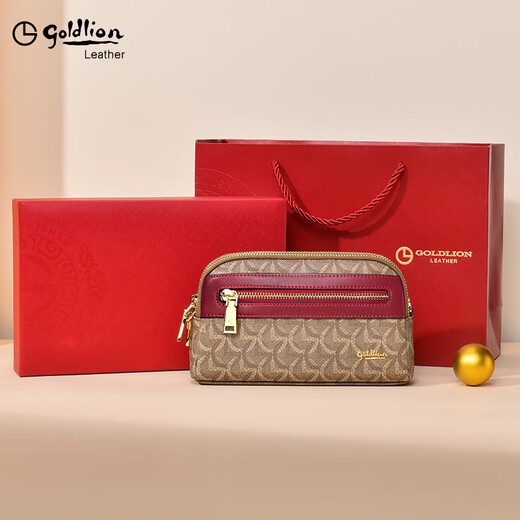 Goldlion Women's Handbag 2025 New Handbag Women's Brand Wallet High-end Luxury Long Wallet Burgundy Can Hold Mobile Phone 200*120*65mm