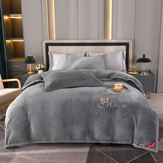 LAVIE HOME Luolai baby velvet quilt cover warm and thickened baby velvet autumn and winter milk velvet quilt cover thickened double bed gray 180cm*210cm