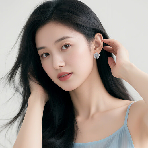 Qlady gradient blue flower earrings women's 2025 new high-end temperament earrings birthday gift for girlfriend