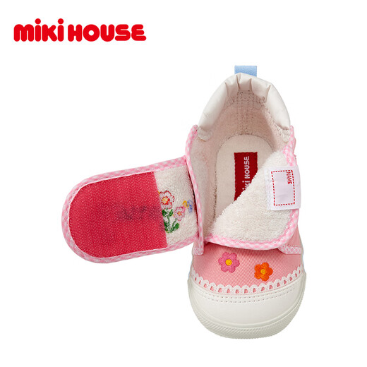 MIKIHOUSE Japanese-made children's toddler shoes, girls' toe-toe baby shoes, embroidered cartoon non-slip wear-resistant infant and toddler indoor shoes, pink 15 (suitable for inner length 14.5cm)