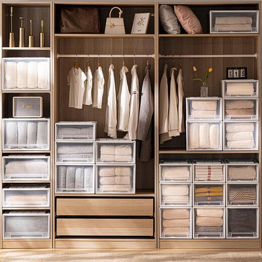 Caja de almacenamiento de vestuario de cajón sanqihu caja de almacenamiento transparente para el hogar caja de acabado de la caja de acabado en espesor de gran capacidad de almacenamiento 45-3923 profundidad 45*ancho 39*altura 23cm blanco una pieza pura blanca