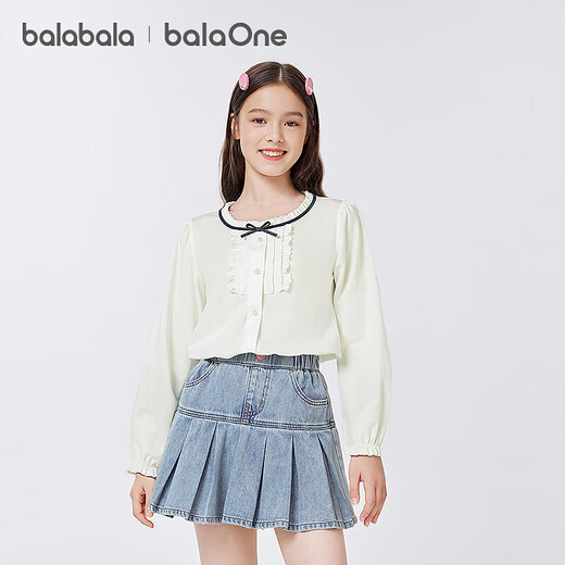Bala BalaOne Girls' Shirt Children's Long Sleeve Autumn Clothing Fungus Soft, Sweet and Cool Antibacterial White 10101 130