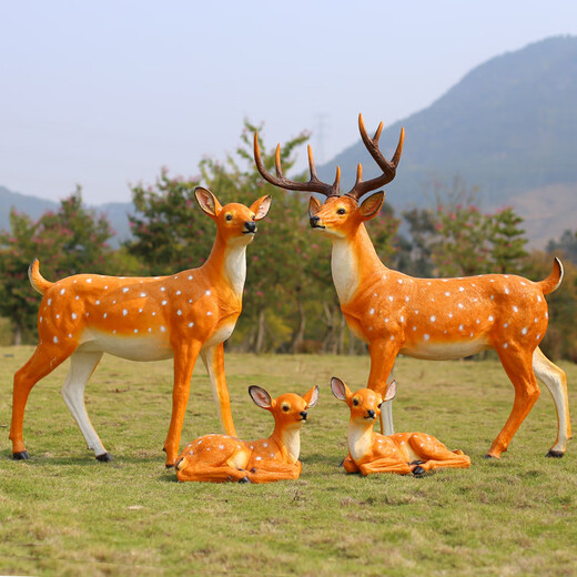 Fuyayi simulated sika deer sculpture ornaments outdoor garden courtyard lawn landscape sketch fiberglass elk animal model No. 3 deer pair