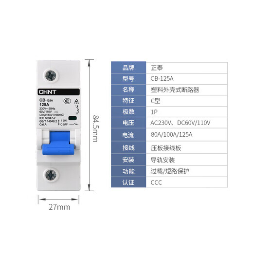 Chint CB-60A AC/DC circuit breaker 1P 2P DC circuit breaker 63A energy storage new energy DC110V 220V 2P 100A